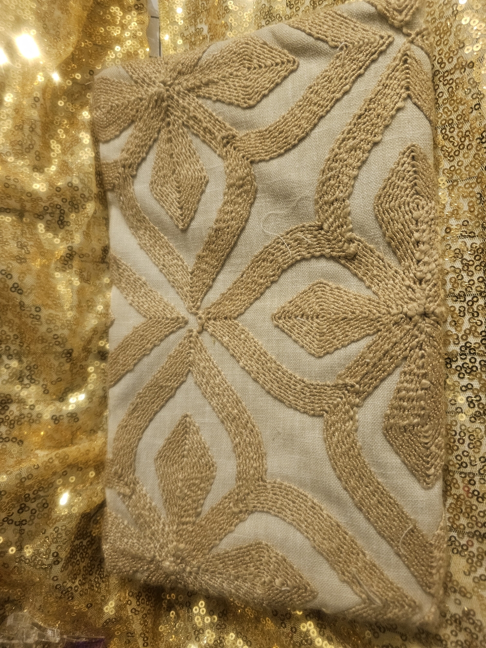 Embroidered Beige & Cream Decorative 0